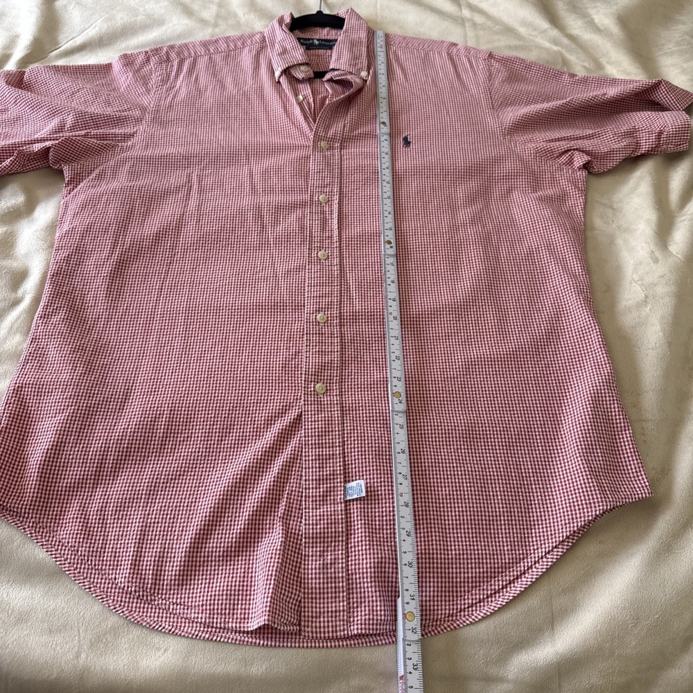 Ralph Lauren Blue Label VTG Shirt Mens L Red Checkered Slim Preppy Button Down - Picture 12 of 14